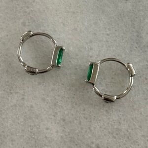 New Drop! Sterling Silver Green Princess Crystal Hoop Earrings 

Brand New